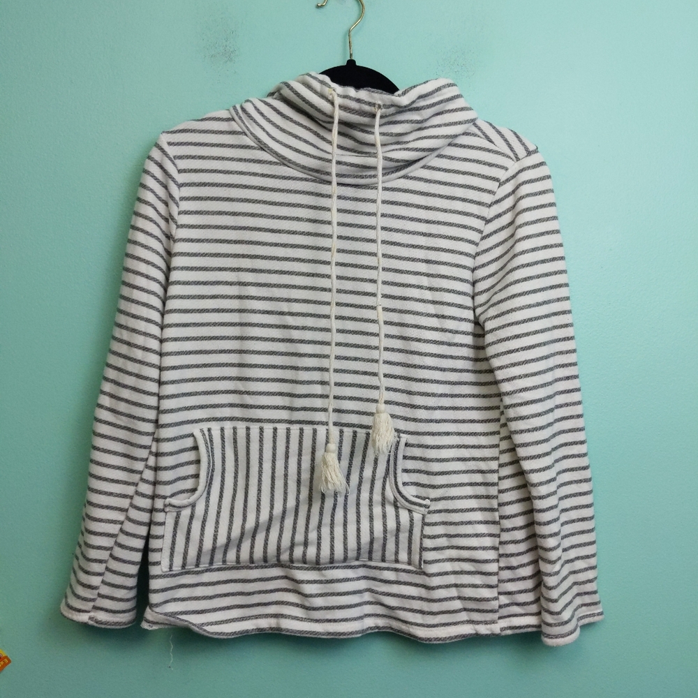 Roolee Mock Neck Stripe Sweater with Pocket on Front size Medium